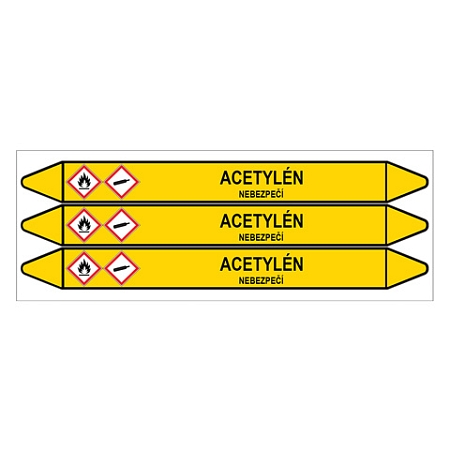 Značení potrubí, acetylén,3 ks, 355 × 37 mm